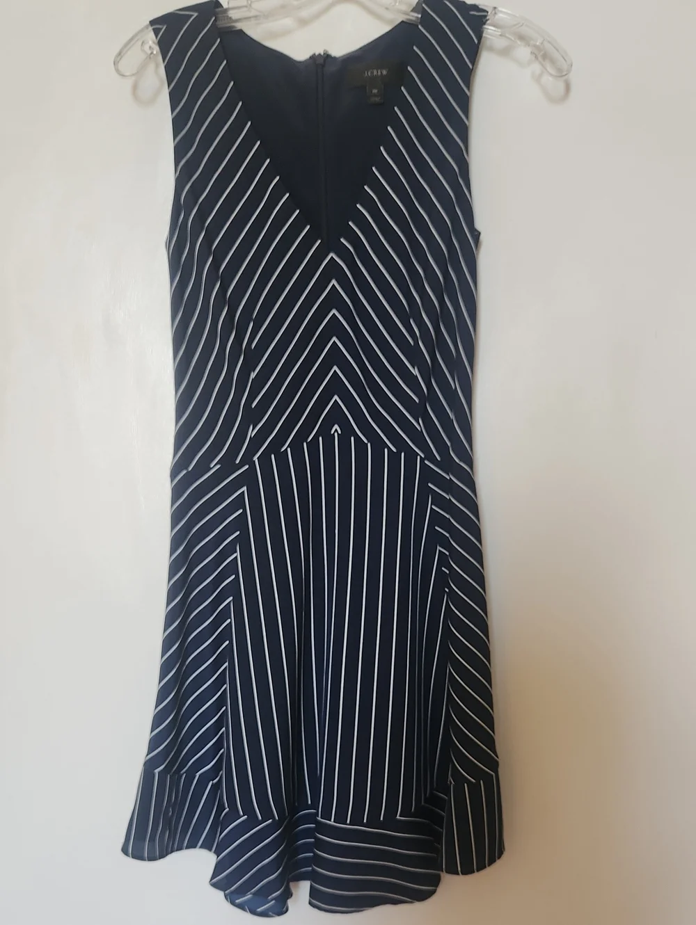 J. Crew Navy and White Striped V-Neck Fit-&-Flare Mini Dress